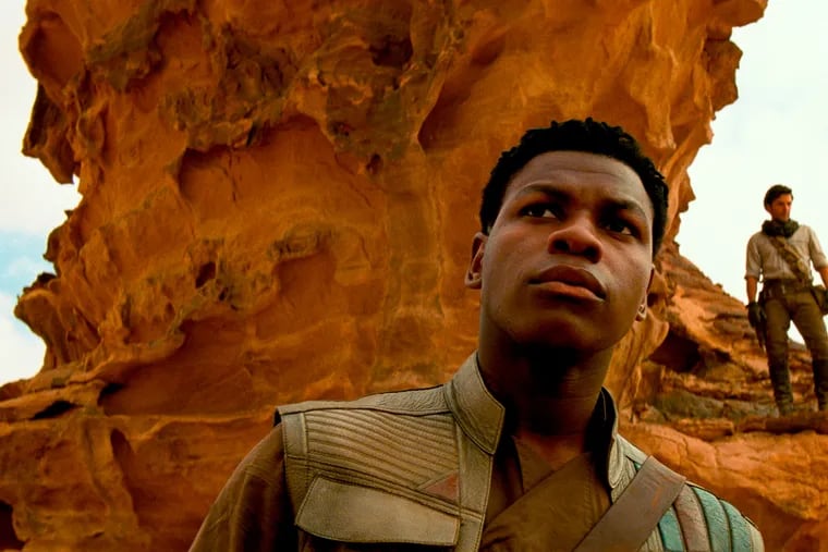 John Boyega as Finn in a scene from "Star Wars: The Rise of Skywalker."   The movie is one of many that has been filmed in the Wadi Rum area of Jordan.