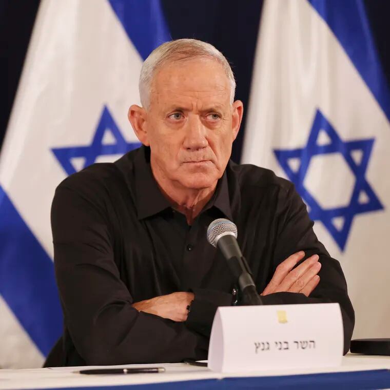 Israeli Cabinet Minister Benny Gantz at news conference in October 2023.