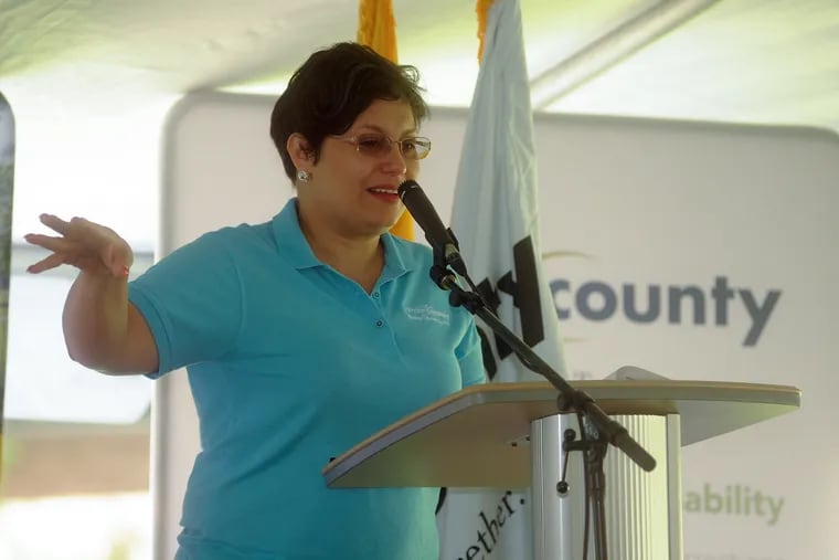 Camden Freeholder Carmen Rodriguez speaks at the county health department's public health expo this year at Camden County College’s Blackwood campus.