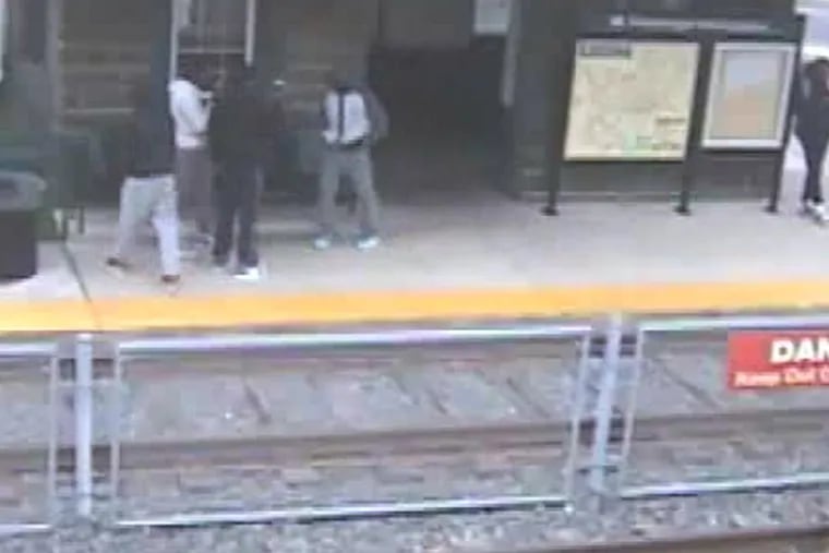 The victim of an unprovoked punch says he holds no grudges against his attacker. Here, a still from video of four suspects provided by Upper Darby police. An 18-year-old suspect has surrendered to police, the Upper Darby police chief said.