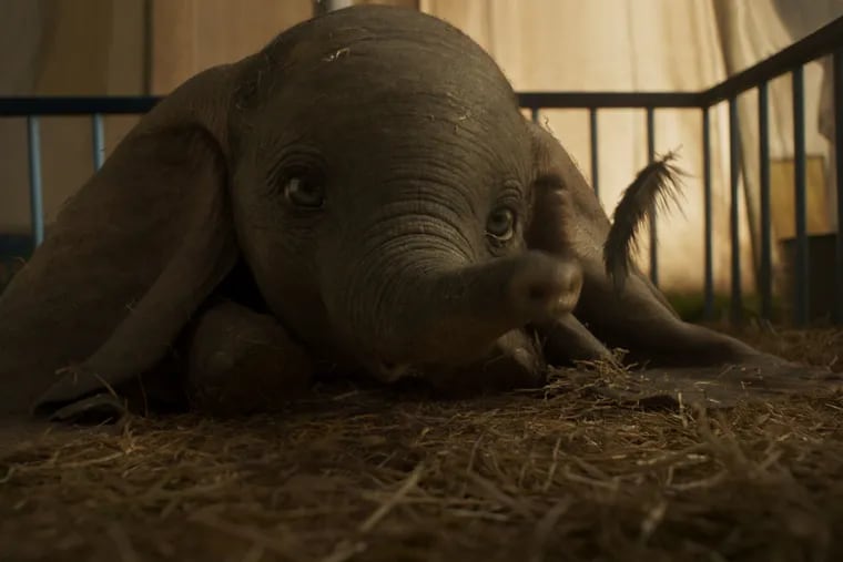 The famous flying elephant is a CGI creation in Tim Burton’s “Dumbo.”