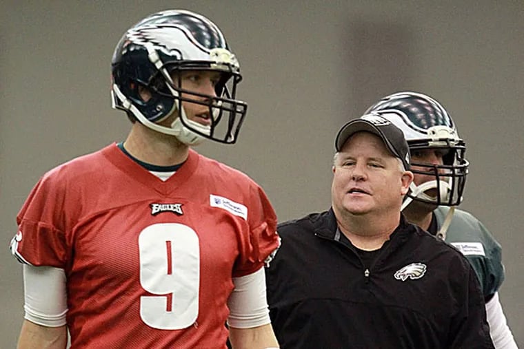 Eagles quarterback Nick Foles and head coach Chip Kelly. (David Swanson/Staff Photographer)