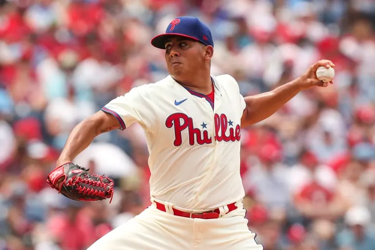 Ranger Suarez throws during the third inning of the game against the Washington Nationals at Citizens Bank Park in Philadelphia, Pa. on Sunday, July 2, 2023.