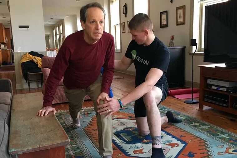 WeTrain's Mitch Brudy puts reporter Jonathan Takiff through his paces. WeTrain, based in Philadelphia, offers personal trainers on call through the company’s mobile app and available anywhere.