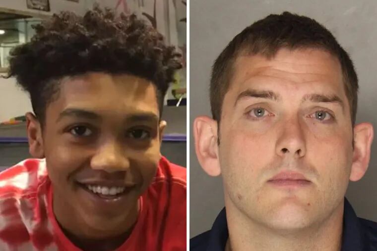 East Pittsburgh police officer Michael Rosfeld (right) has been charged with criminal homicide in the shooting death of Antwon Rose II.