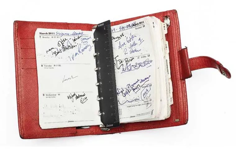 Detail of Karen Heller's Filofax, filled with memories and, unlike the phone, indestructable. 01/24/2014( MICHAEL BRYANT / Staff Photographer )