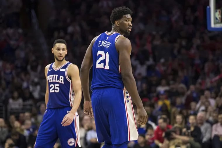 Sixers point guard Ben Simmons (left) has an opportunity to improve his jump shot while center Joel Embiid sits.