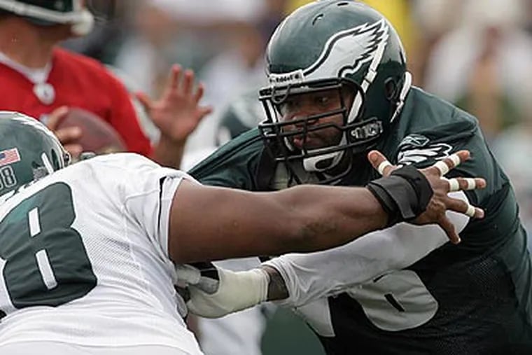 Stacy Andrews is determined to prove himself after a rough first season with the Eagles. (Yong Kim/Staff Photographer)