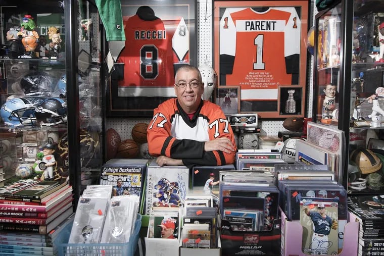 Carl Henderson at his store, Carl’s Cards and Collectibles, in Havertown.
