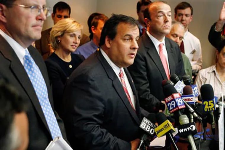 New Jersey governor-elect Chris Christie, center, supports interdistrict choice as long as the receiving district is a willing participant, he said. (AP Photo/Mel Evans/File)