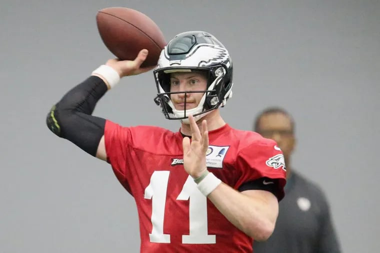 Carson Wentz, coming off an ACL injury, participated in the Eagles’ first OTAs on Tuesday at the NovaCare Complex.