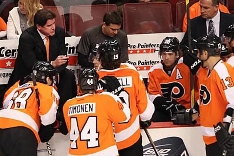 The Flyers' play changed after a first period timeout by Peter Laviolette. (Steven M. Falk/Staff Photographer)