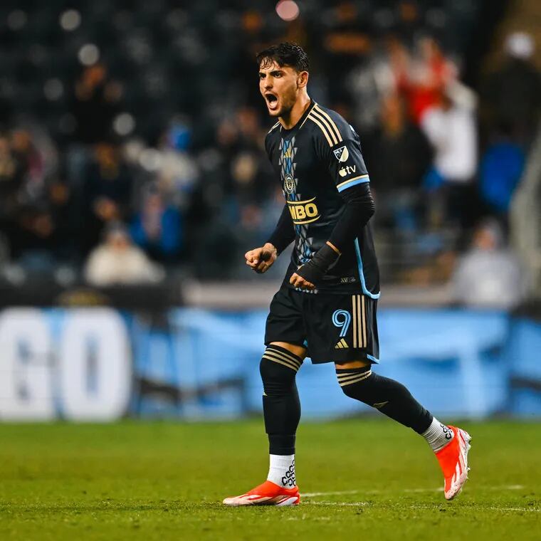 Julián Carranza (right) celebrates his goal early in the second half of the Union's 2-1 loss to New York City FC on Wednesday.