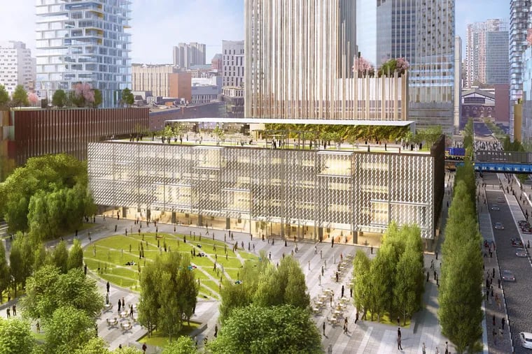 City officials said One Drexel Plaza, seen here in an artist’s rendering, could accommodate some of Amazon’s immediate office needs if it chooses Philadelphia for its planned second headquarters.