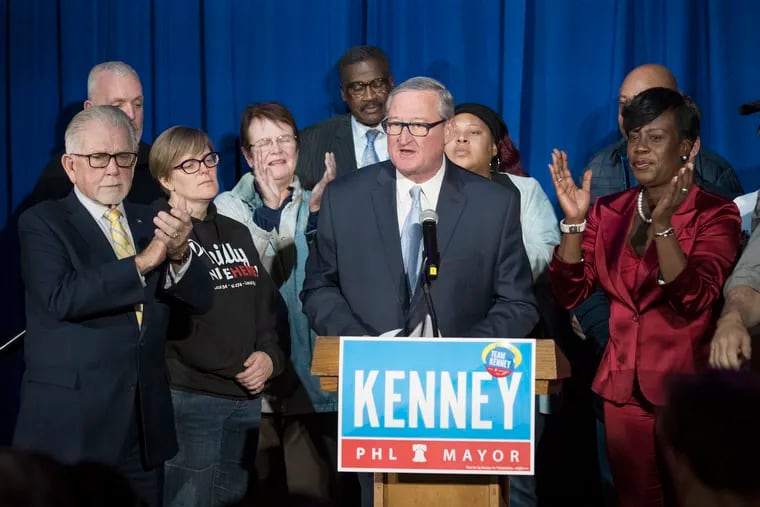 Mayor Kenney addresses supporters at his re-election night party on Nov. 5, 2019 at the Stagehands Union Hall.