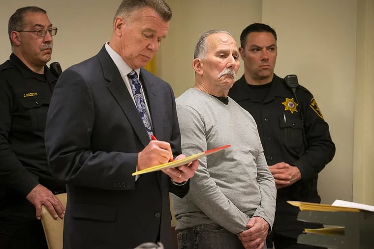 David P. Giordano appears in court in Camden with his lawyer, Dennis Wixted.