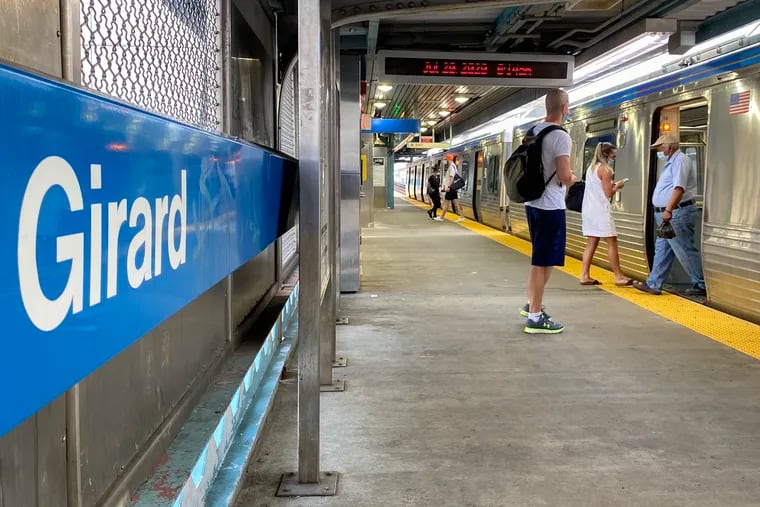 SEPTA riders on Market-Frankford Line at Girard Avenue Station at Front Street and Girard Avenue heading into Center City Philadelphia on Monday morning July 20, 2020. Technical issues are causing problems for riders in search of real-time information Monday morning.