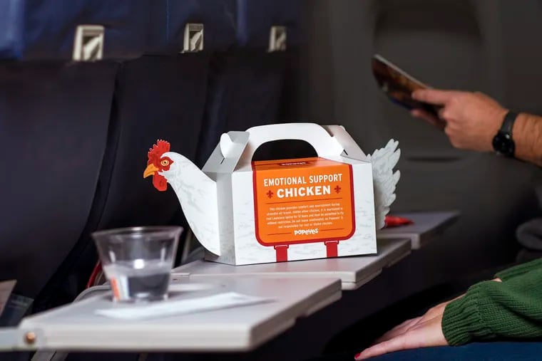 The Emotional Support Chicken packaging is being offered at the Popeye's chicken outlet at Philadelphia International Airport.