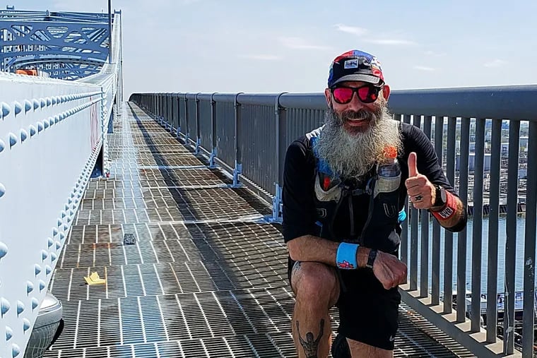 Michael "Gagz" Gagliardi said the most treacherous part of his 76-mile run around Philadelphia was here, on the George C. Platt Memorial Bridge.