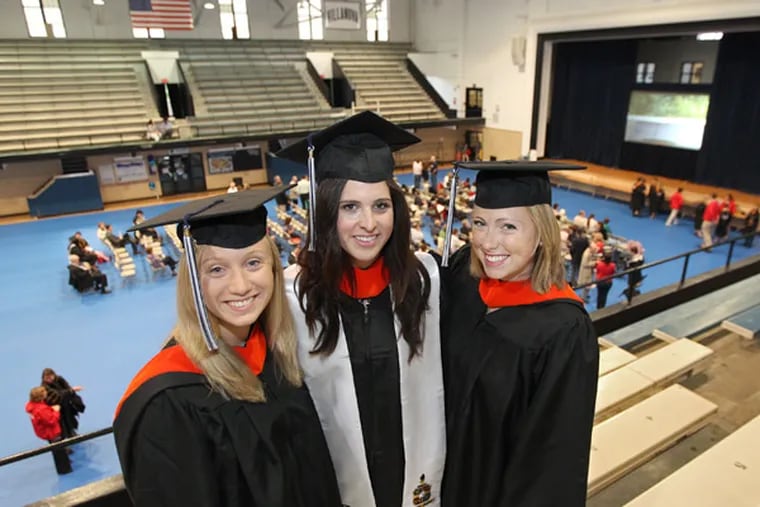 Hillary Guardo (from left), Rebecca Weigand, and Christine Alizzi are among the female engineering graduates. (Michael Bryant / Staff Photographer)