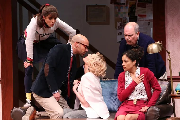 (Left to right:) Jessie Cannizzaro, Jevon McFerrin, Steffanie Leigh, Shay Vawn, and Brad Oscar in "The Gods of Comedy," through March 31 at the McCarter Theatre Center, Princeton, N.J.