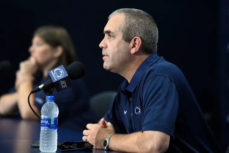 Penn State special teams coordinator Phil Galiano speaking during media day last August.