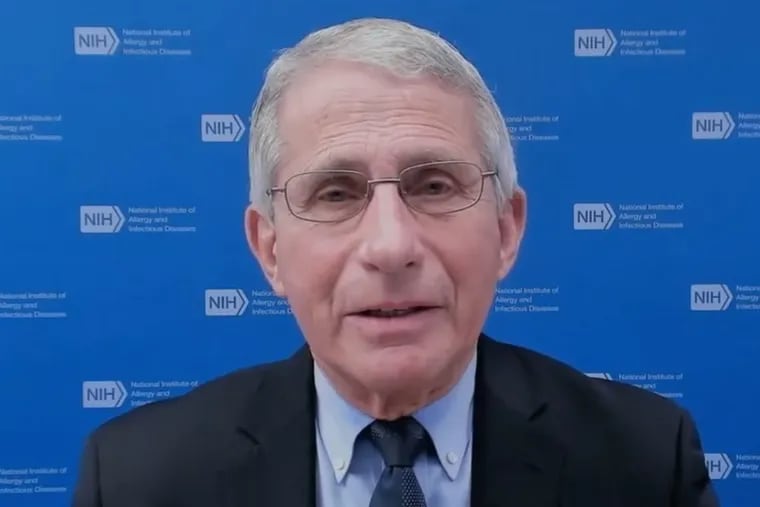 Anthony Fauci, the director of the National Institute of Allergy and Infectious Diseases, speaks during a virtual interview on Feb. 22.