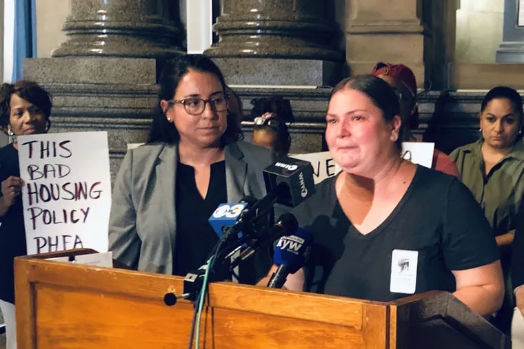Lisa Mackenzie, 40, testifies in 2019 at City Hall about the impending foreclosure of her Frankford home.