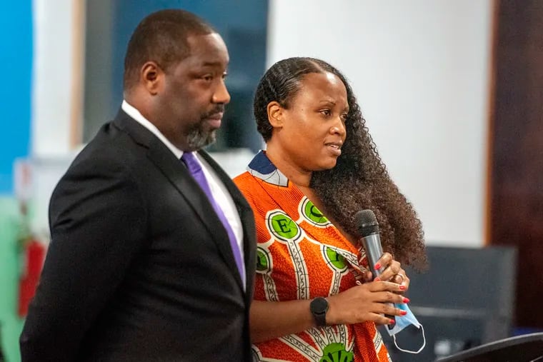 City Councilmember Kenyatta Johnson and his wife Dawn Chavous attend a "Pre-Trial Victory Prayer Service" at Yesha Ministries in South Philadelphia on Monday before their retrial on federal bribery charges. A jury in their first trial earlier this year was unable to reach a unanimous verdict.