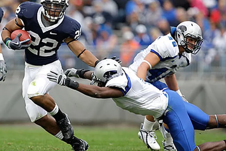 Penn State RB Evan Royster rushes against Eastern Ill. last weekend.