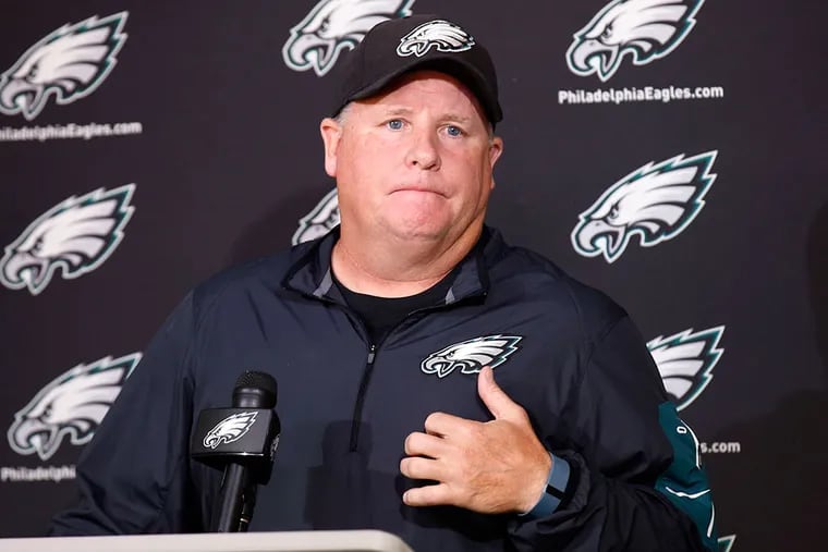 Eagles Head Coach Chip Kelly meets with local media members, the day after his team lost to the Washington Redskins on Monday, October 5, 2015 in Philadelphia.  ( YONG KIM / Staff Photographer )