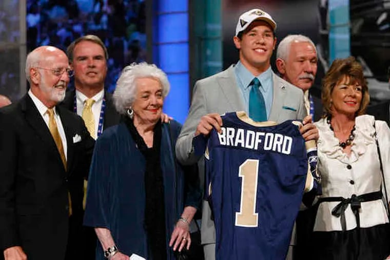 Oklahoma QB Sam Bradford with family and friends after he was selected No. 1 overall by the St. Louis Rams.