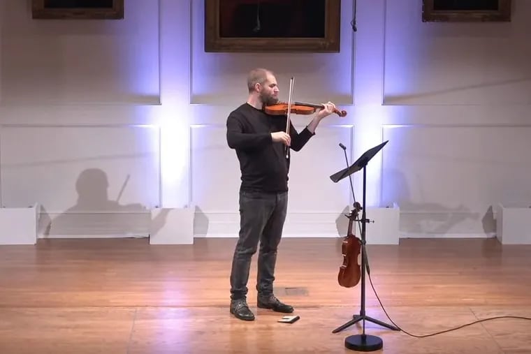 Violinist Johnny Gandelsman performing Thursday evening at the American Philosophical Society.