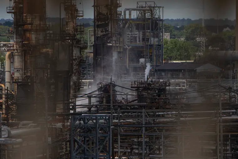 A view of the damaged Philadelphia Energy Solutions refinery following Friday's explosion from the George C. Platt Memorial Bridge on Saturday, June 22, 2019.