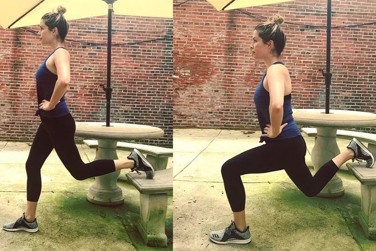 Ashley Greenblatt demonstrates a split squat.