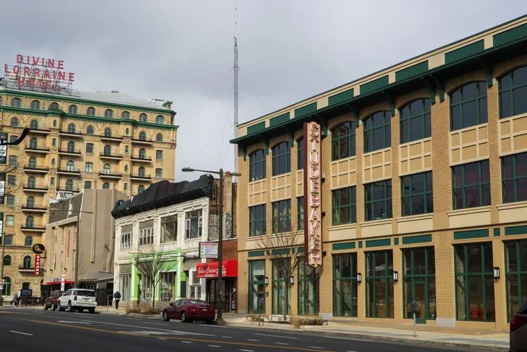 The former Studebaker showroom at 667 N. Broad St. has been renovated as a mixed-use commercial building.