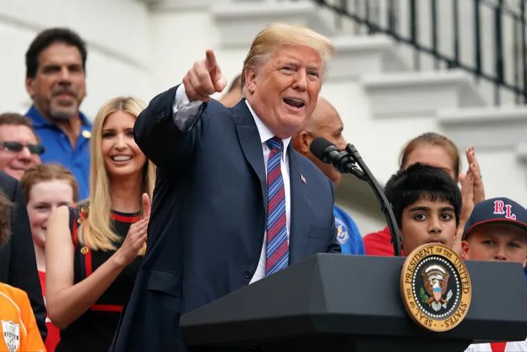 President Donald Trump speaks at the White House Sports and Fitness Day on the South Lawn of the White House, Wednesday, May 30, 2018, in Washington.
