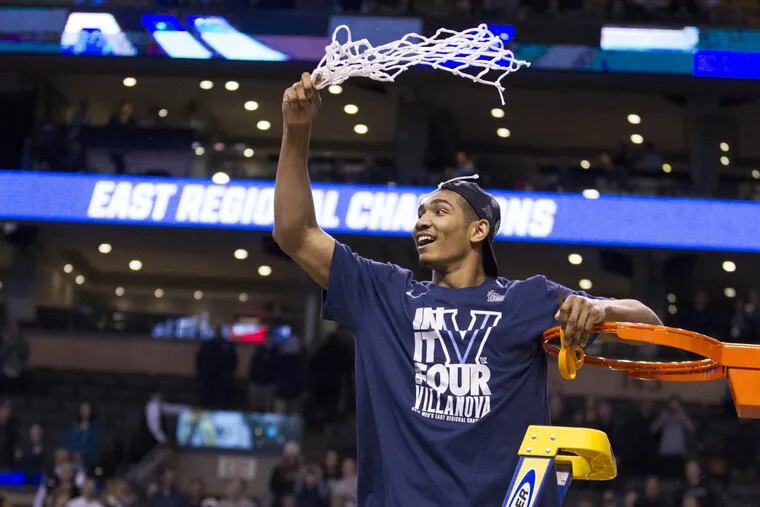 Jermaine Samuels was given the honor since he is from Franklin, Mass. to make the final cut of the first net after their victory over Texas Tech in the East Regionals of the NCAA Tournament at TD Garden on March 25, 2018.