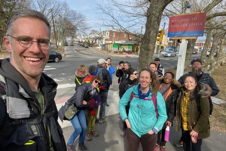 J.J. Tiziou and participants in the Walk Around Philadelphia.