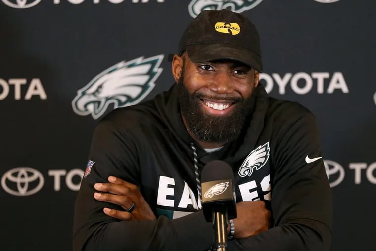 Eagles safety Malcolm Jenkins speaks during a news conference at the NovaCare Complex in South Philadelphia on Tuesday, April 17, 2018. TIM TAI / Staff Photographer