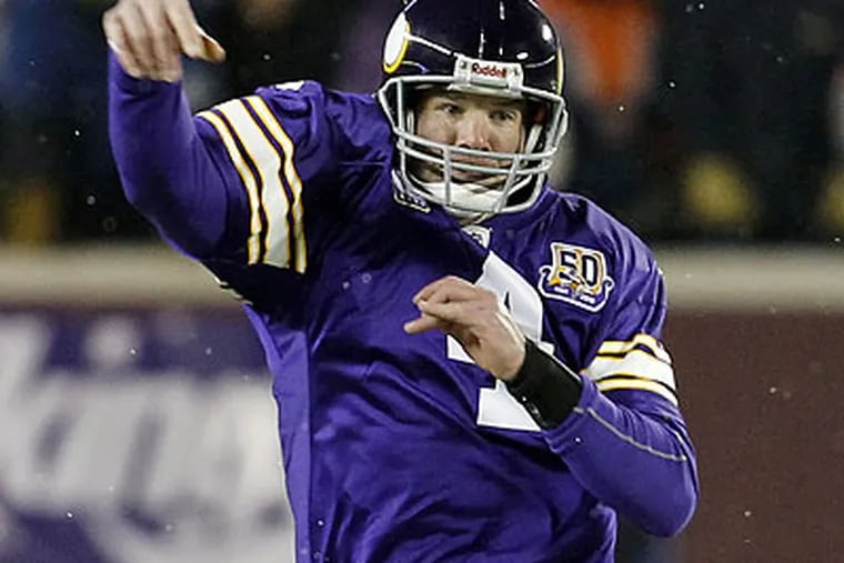 The postponement of yesterday's game could allow Brett Favre to play against the Eagles. (Ann Heisenfelt/AP)
