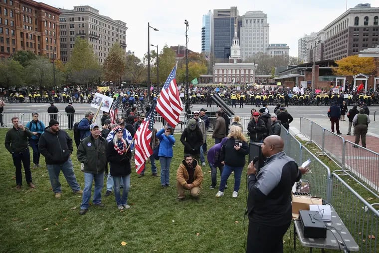 Participants gather for the "We the People" rally in support of conservative causes at Independence Mall in Philadelphia on Saturday, Nov. 17, 2018.