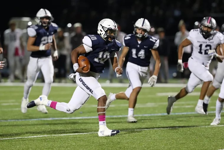Episcopal Academy quarterback Maurcus McDaniel, shown here earlier this season vs. Malvern Prep, accounted for seven touchdowns in the loss to Germantown Academy. He ran for five and passed for two.
