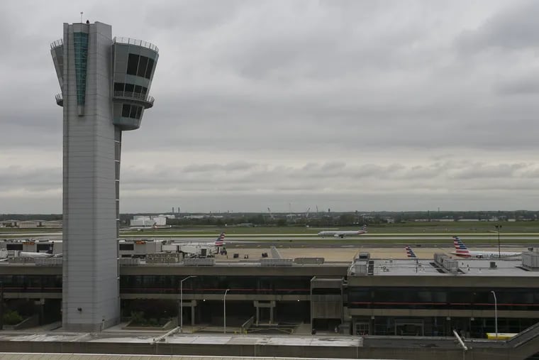 Philadelphia International Airport’s hub control tower oversees planes on the airfield.