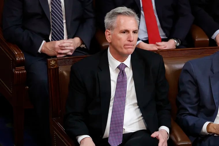 U.S. House Republican Leader Kevin McCarthy, R-Calif., listens in the House Chamber during the second day of elections for Speaker of the House at the U.S. Capitol Building on Jan. 4, 2023, in Washington, D.C. McCarthy lost a sixth vote for speaker.
