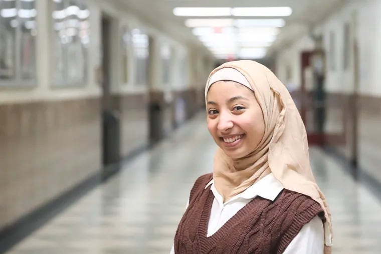 Ibtihal Gassem at Central High, where she is a senior. High school students like Gassem who are applying to Penn have to complete an essay as part of their application: A thank-you note to someone they are grateful for.