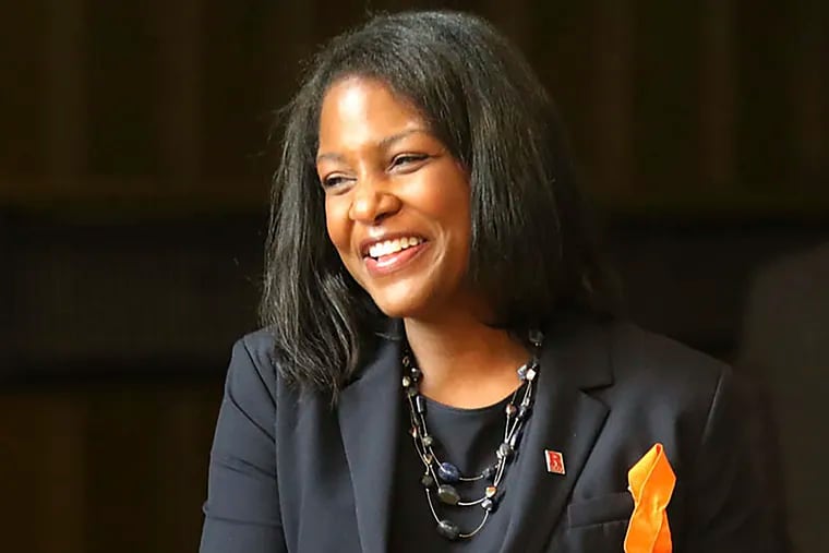 Fabiana Pierre-Louis smiles during a during a news conference where she nominated to the New Jersey Supreme Court by Gov. Phil Murphy, Friday, June 5, 2020, in Trenton, N.J.