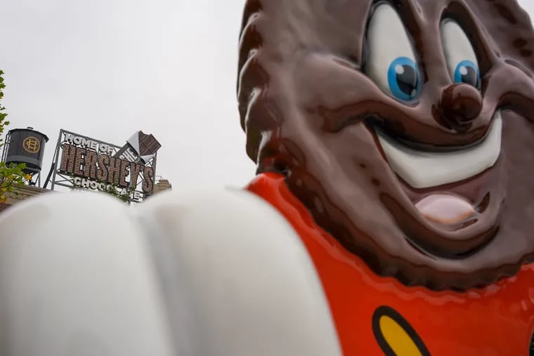 The Reeses character statue in front of Hershey’s Chocolate World in Hershey, Pennsylvania, in 2021.