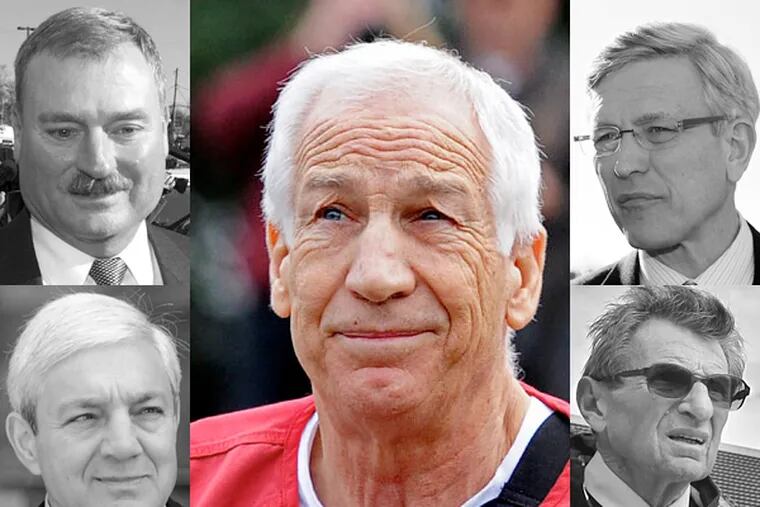 The Freeh report, released in July 2012, Penn State former administrators Gary Schultz (top left) and Tim Curley (top right), president Graham Spanier (bottom left), and the late football coach Joe Paterno (bottom right) conspired to cover up allegations about Jerry Sandusky's abuse.