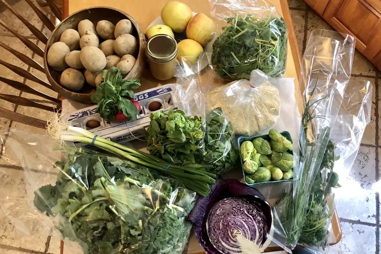The contents of the vegetable box from Green Meadow Farm changes weekly with the seasons.